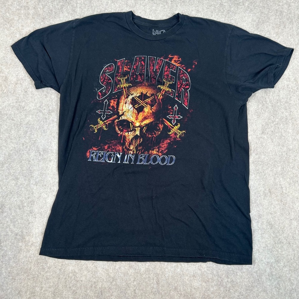 Slayer T-Shirt Mens XL Black Reign In Blood Graphic Band Tee Double Sided